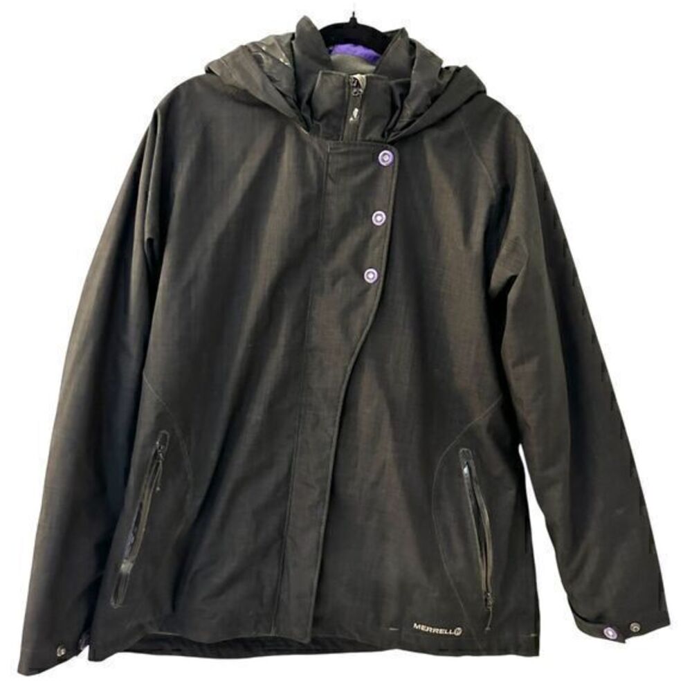 MERRELL Womens Black‎ Purple Snaps Hooded Lined Full Zip Everyday Jacket Size XL